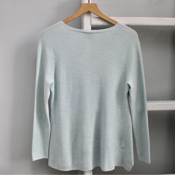 Eileen Fisher Merino Wool Knit V-Neck Pullover Tunic Light Blue Sweater Medium - Picture 2 of 7